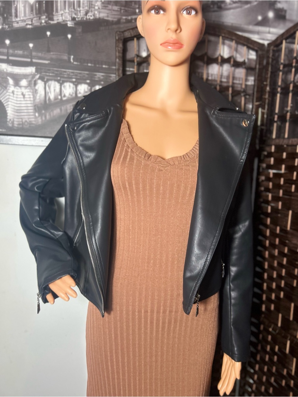 Black Faux Leather Moto Jacket - Women - Picture 9 of 11